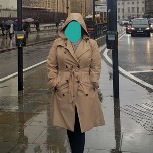London Fog Double Breasted Trench Coat with Hoodie